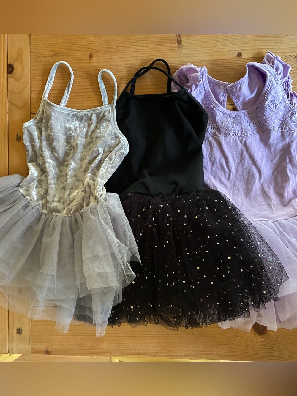 Lot of 3 dance leotards with attached tutus, size 5/6